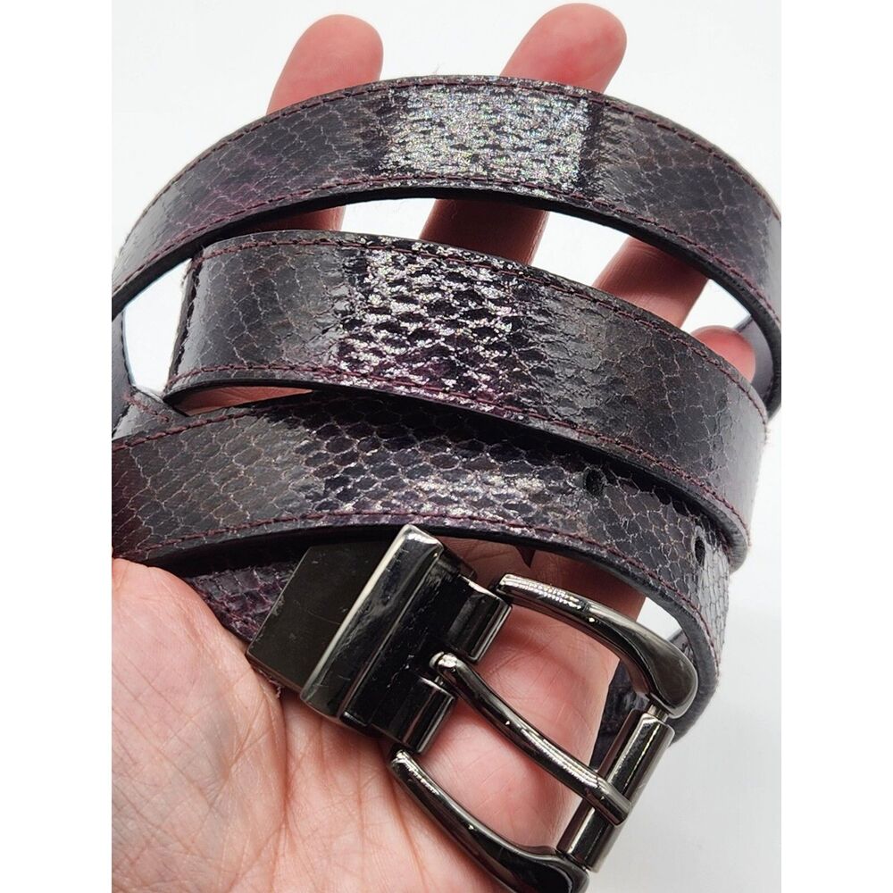 Nine West Purple Black Croc Embossed Print Faux Leather Belt Gunmetal Buckle XL